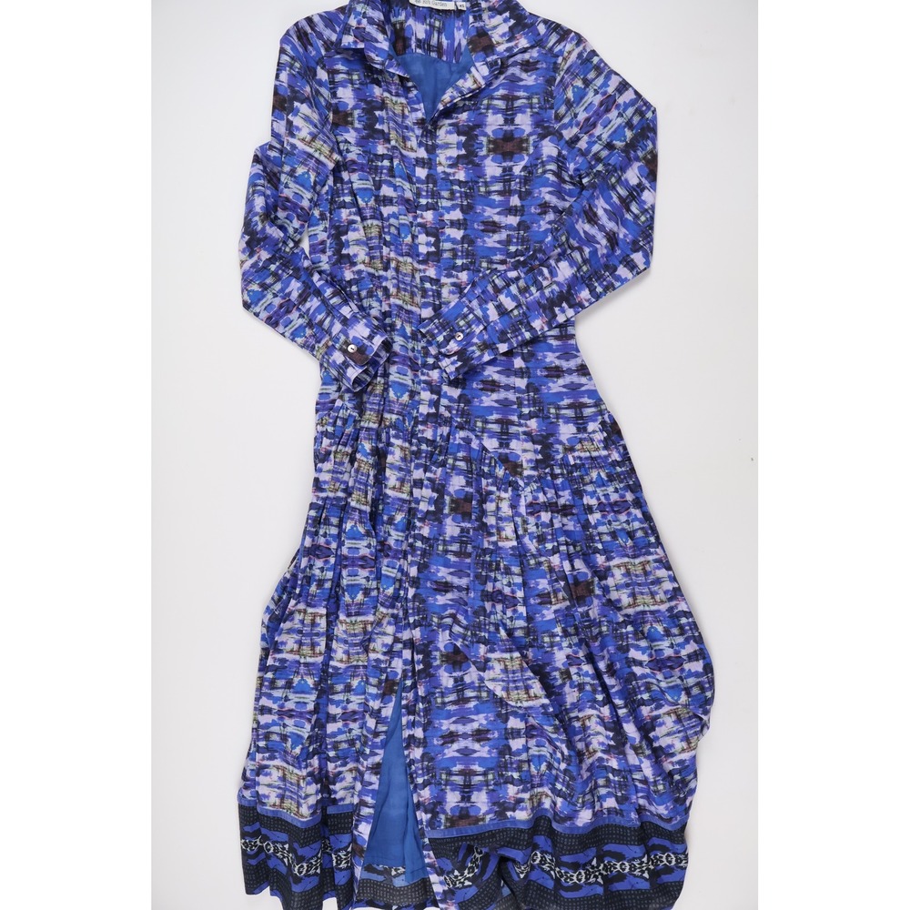 Ro's Garden Shirt Dress Abstract Print Blue Purple XS Cotton Midi